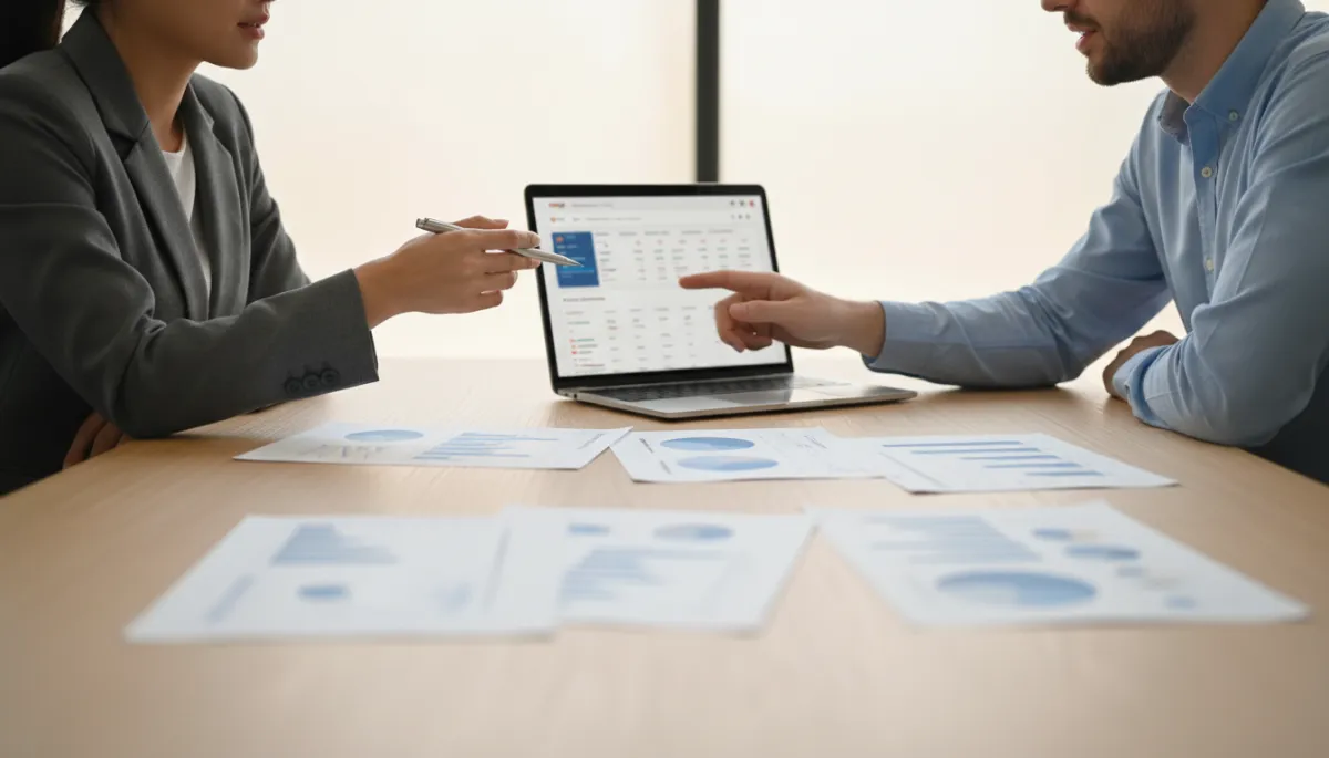 Business owner and marketer reviewing ROI-focused Google Ads performance reports