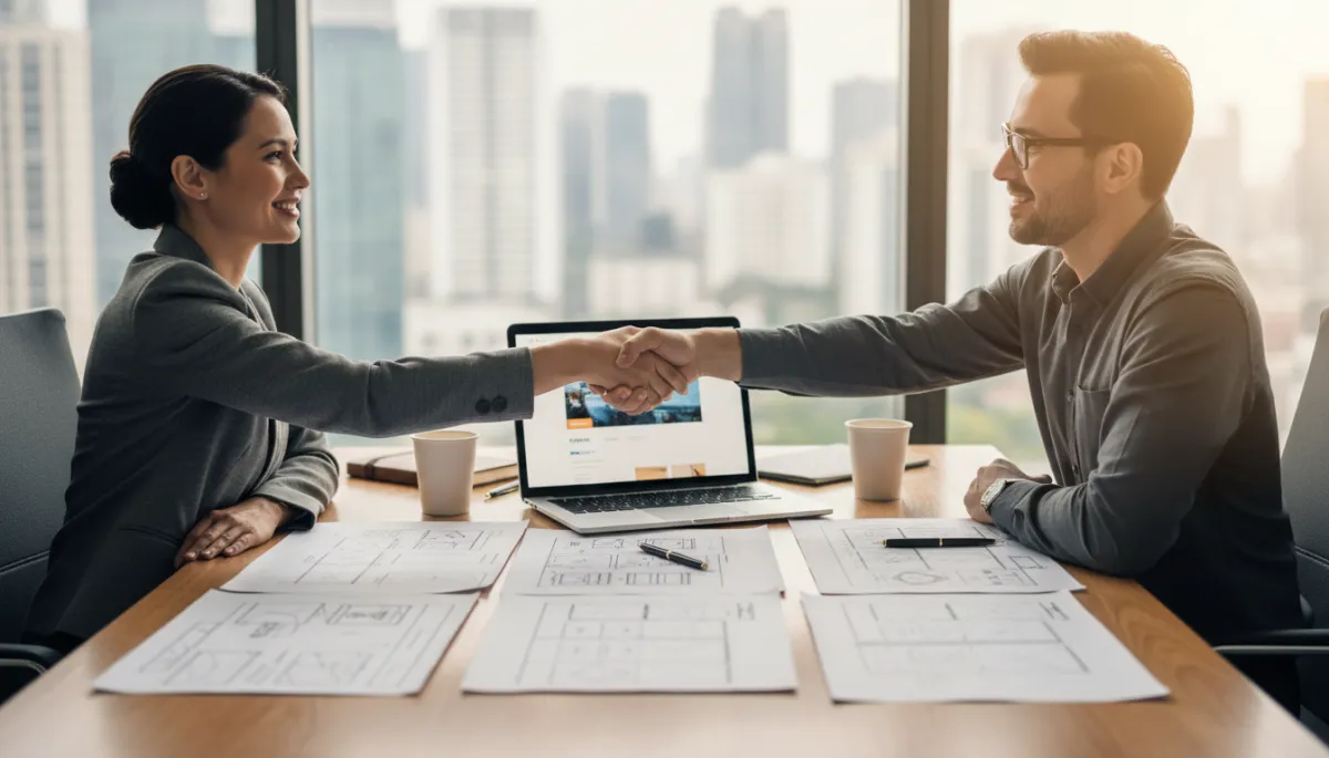 Small business owner partnering with a web designer to build a better website