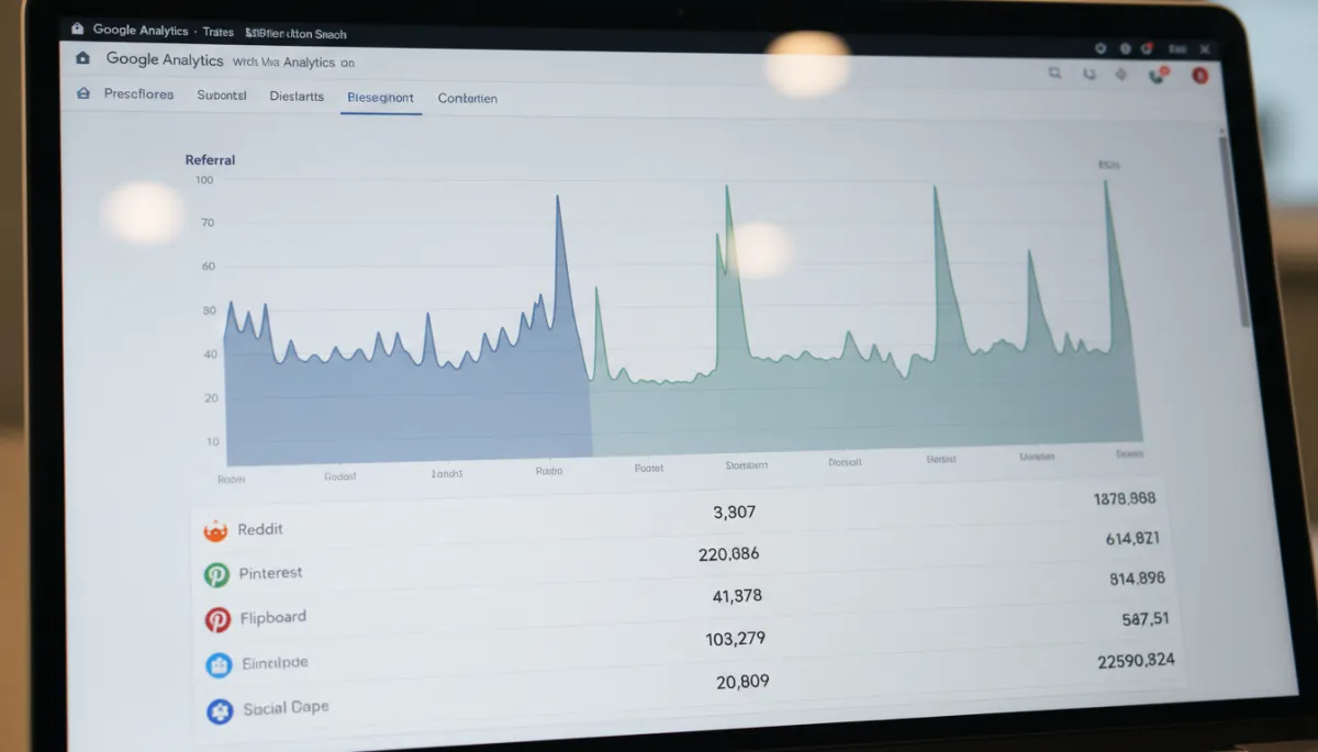 Analytics dashboard highlighting referral traffic from social bookmarking platforms