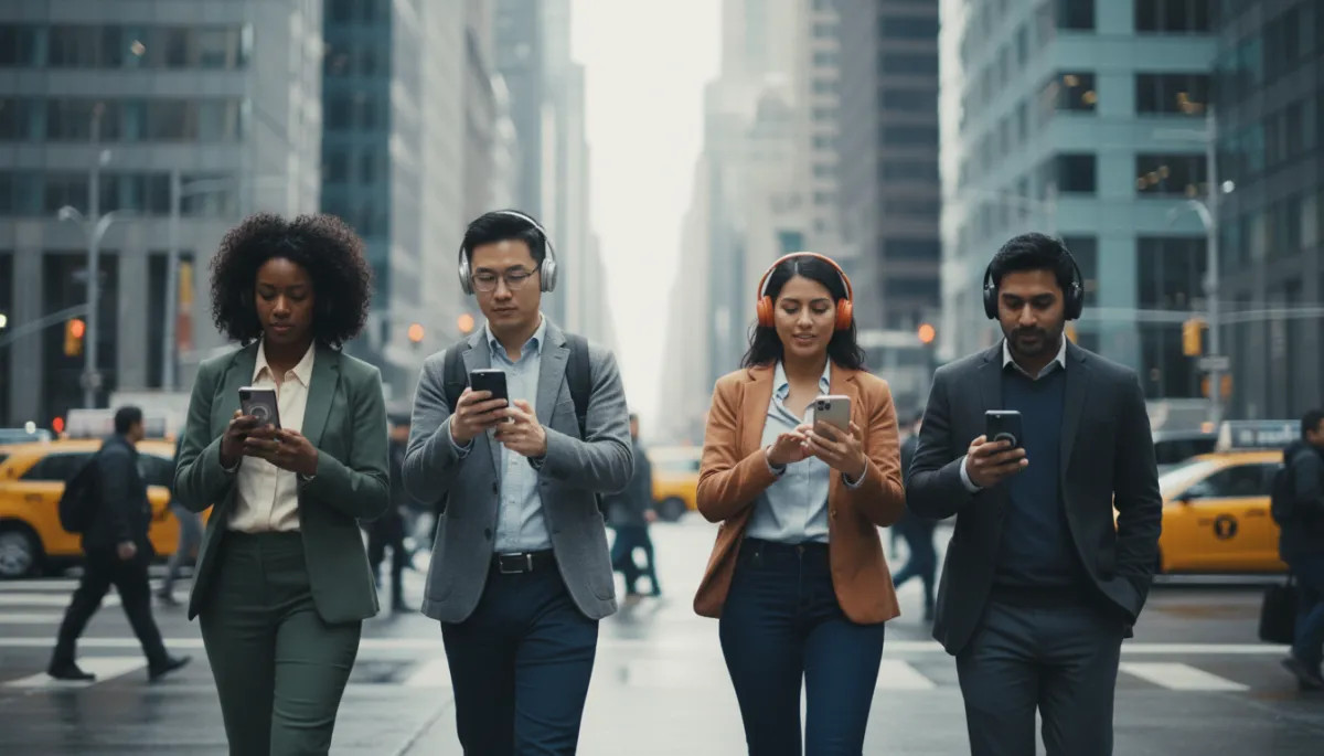 Professionals listening to podcasts during their commute