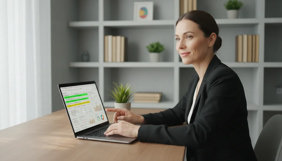Small business owner reviewing a detailed directory submission and SEO report