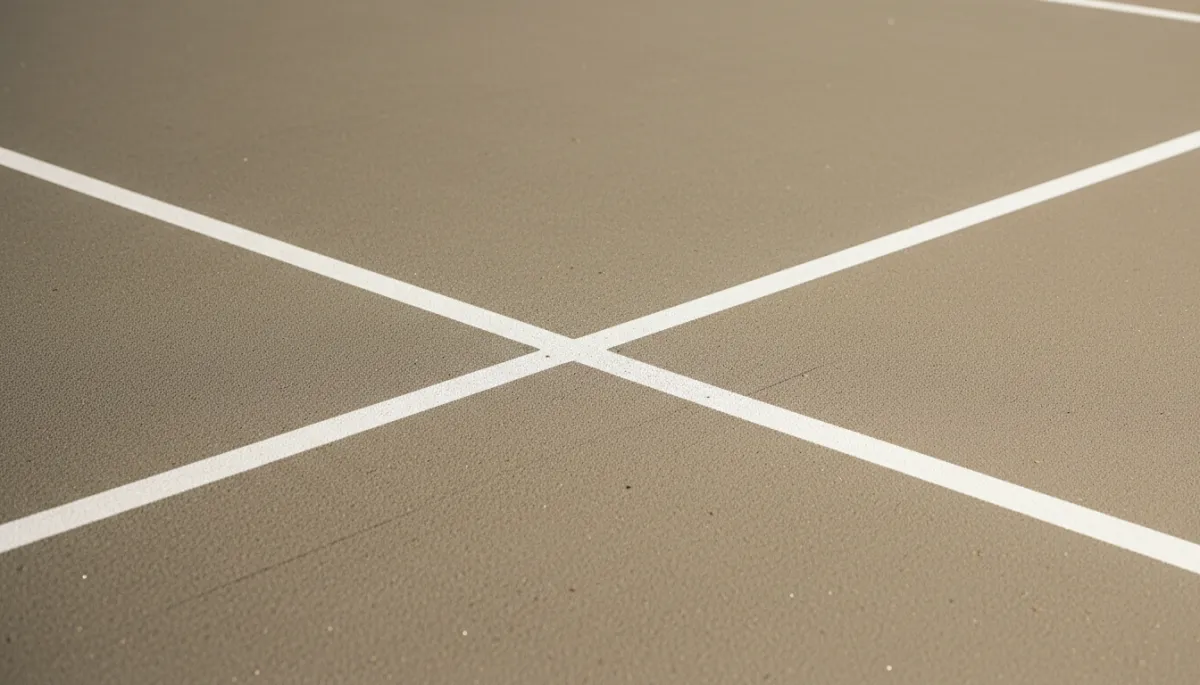 Close-up of textured acrylic pickleball court coating with clear lines