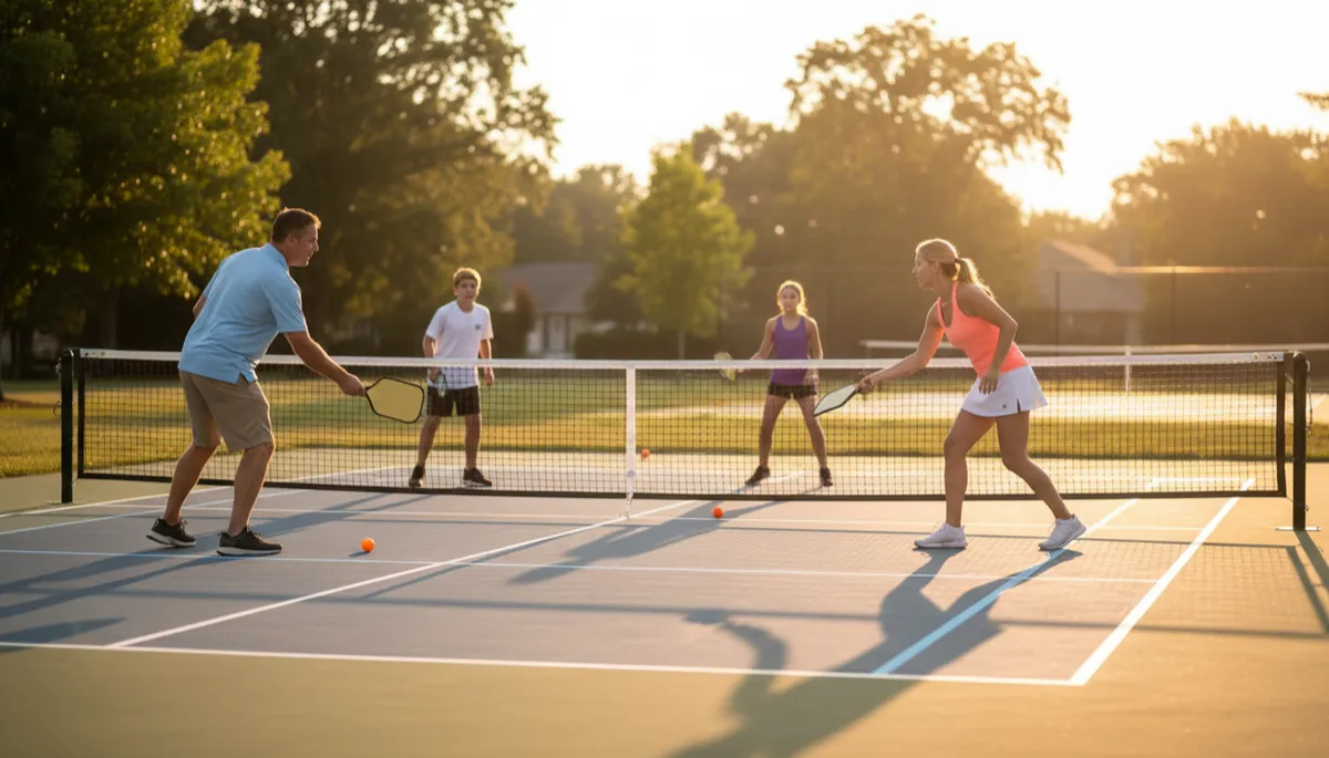 Realistic resurfaced pickleball court converted from an older tennis court Realistic resurfaced pickleball court converted from an older tennis court