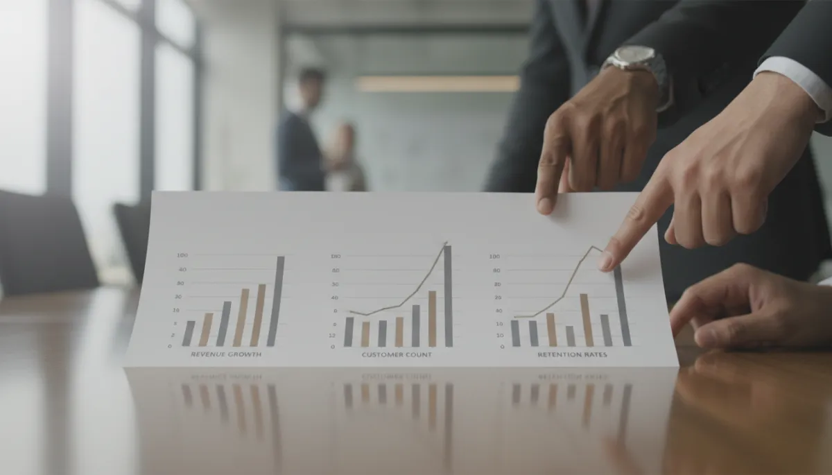 Dashboard comparing revenue growth with customer count and retention rates