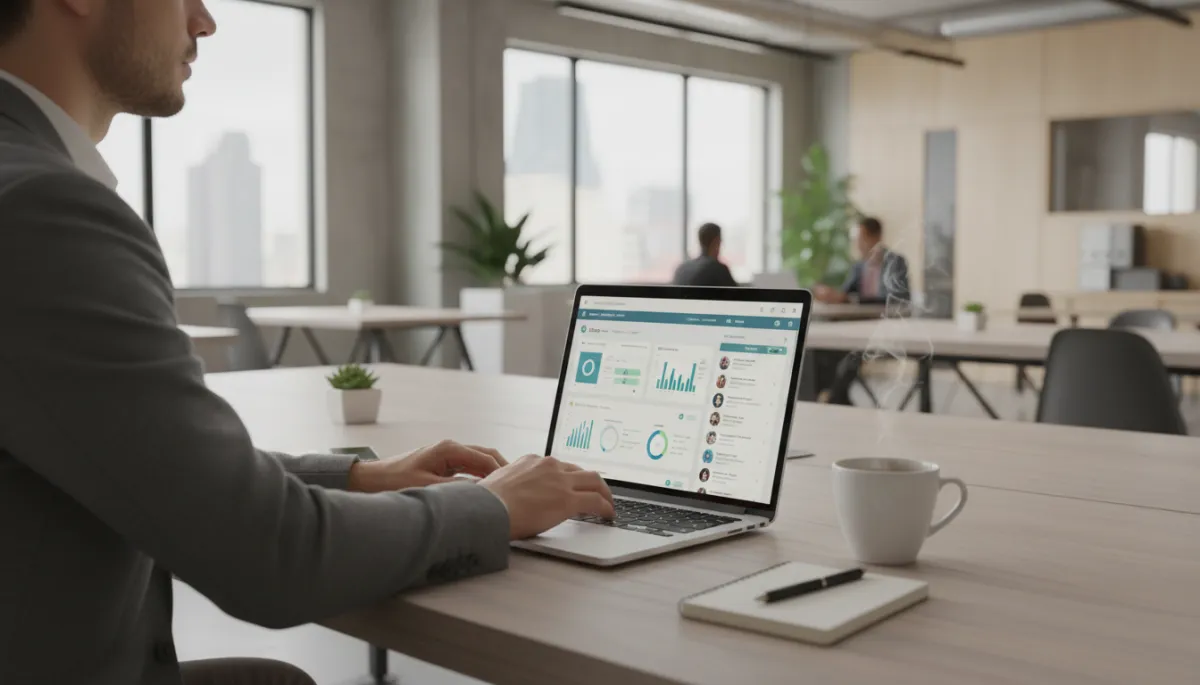 Entrepreneur using a laptop to identify and organize network marketing prospects