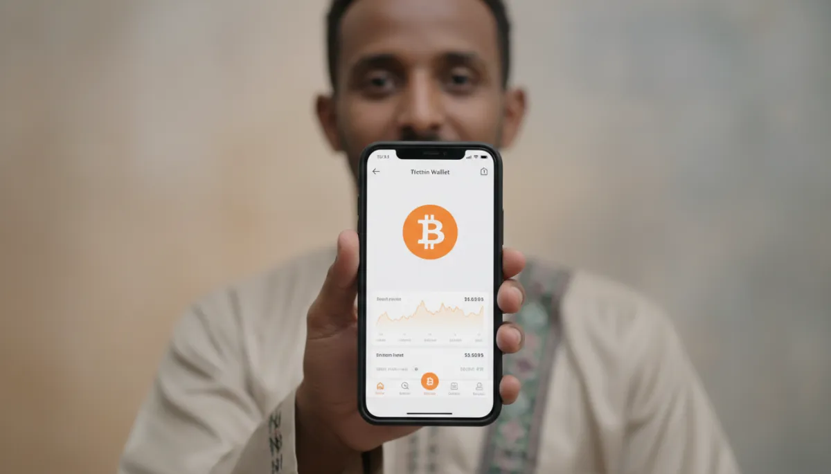 Qof Soomaaliyeed oo eegaya app Bitcoin wallet ah taleefankiisa Qof Soomaaliyeed oo eegaya app Bitcoin wallet ah taleefankiisa