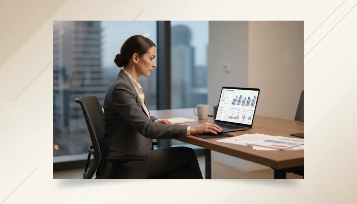 Investor reviewing rental property and investment portfolio on a laptop Investor reviewing rental property and investment portfolio on a laptop