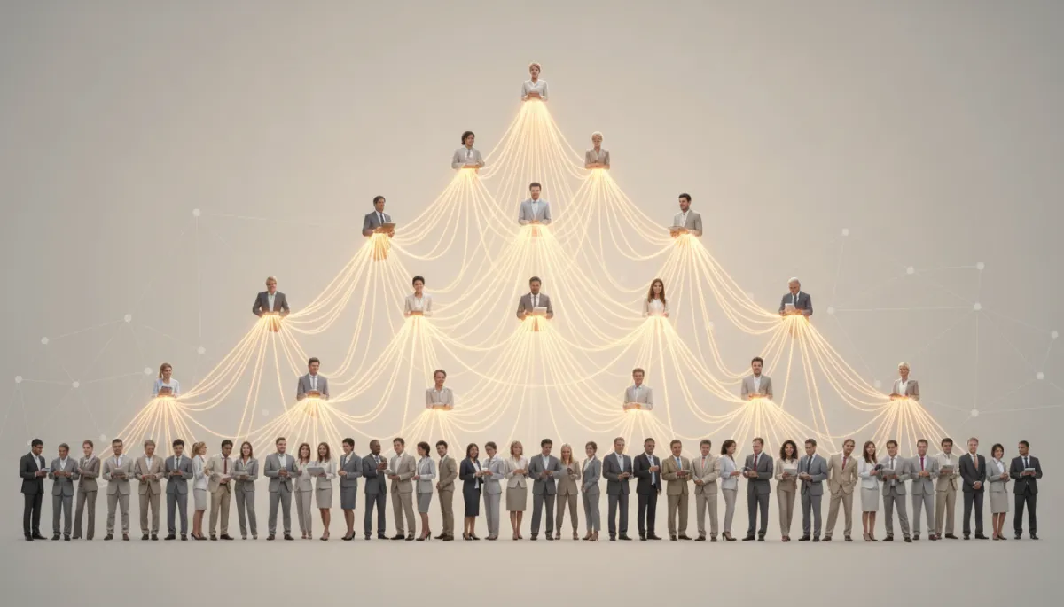 Network marketing team structure with six levels of connected members