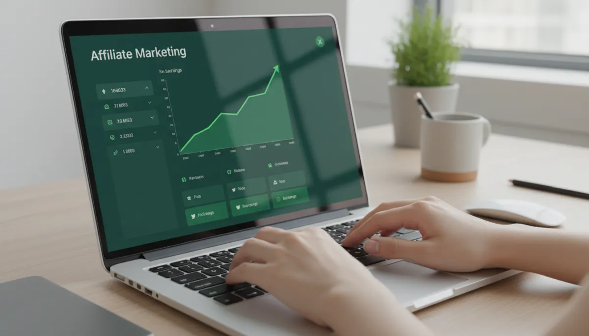 Affiliate marketer reviewing improving earnings dashboard Affiliate marketer reviewing improving earnings dashboard