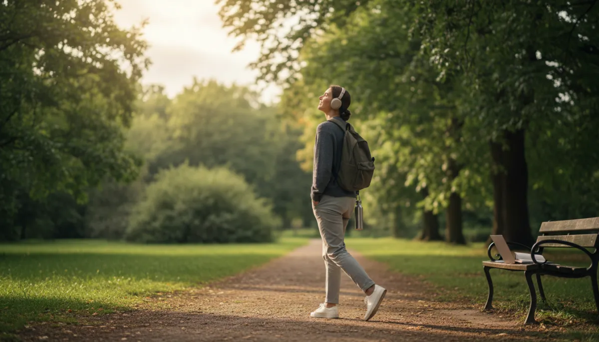 Entrepreneur taking a refreshing walk break to boost energy