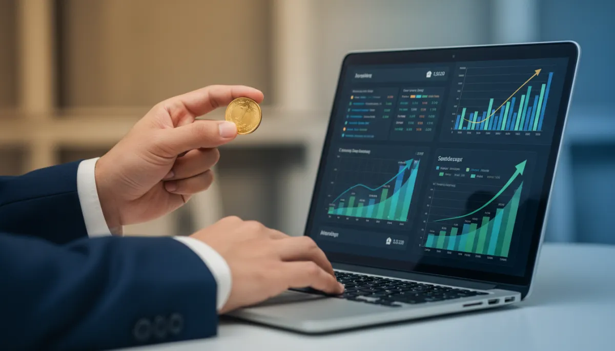 Symbolic $1 investment next to digital advertising results on a laptop