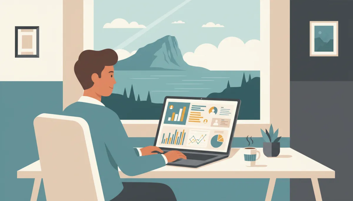 Local business owner in Northwestern Ontario reviewing AI-driven analytics dashboard