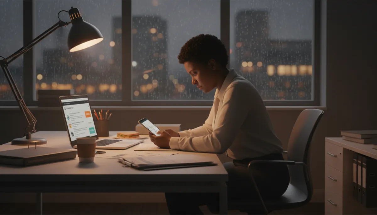 Estate agent working late with missed portal leads piling up