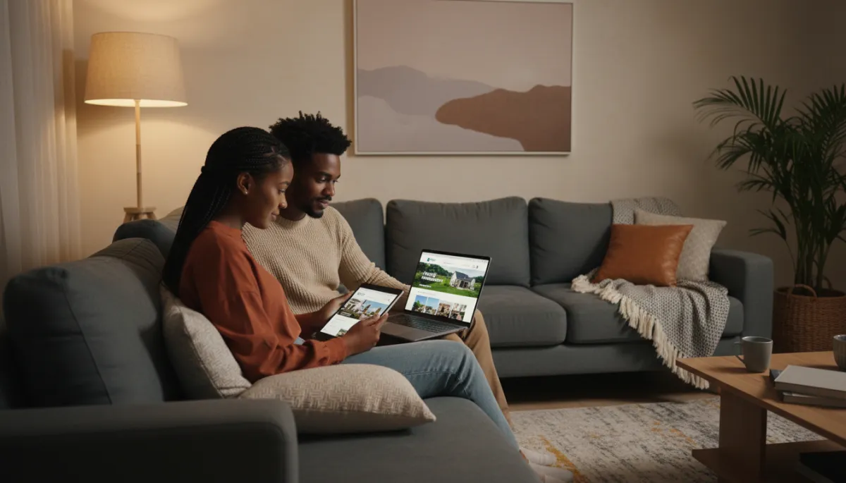 Young couple browsing South African property portals at home
