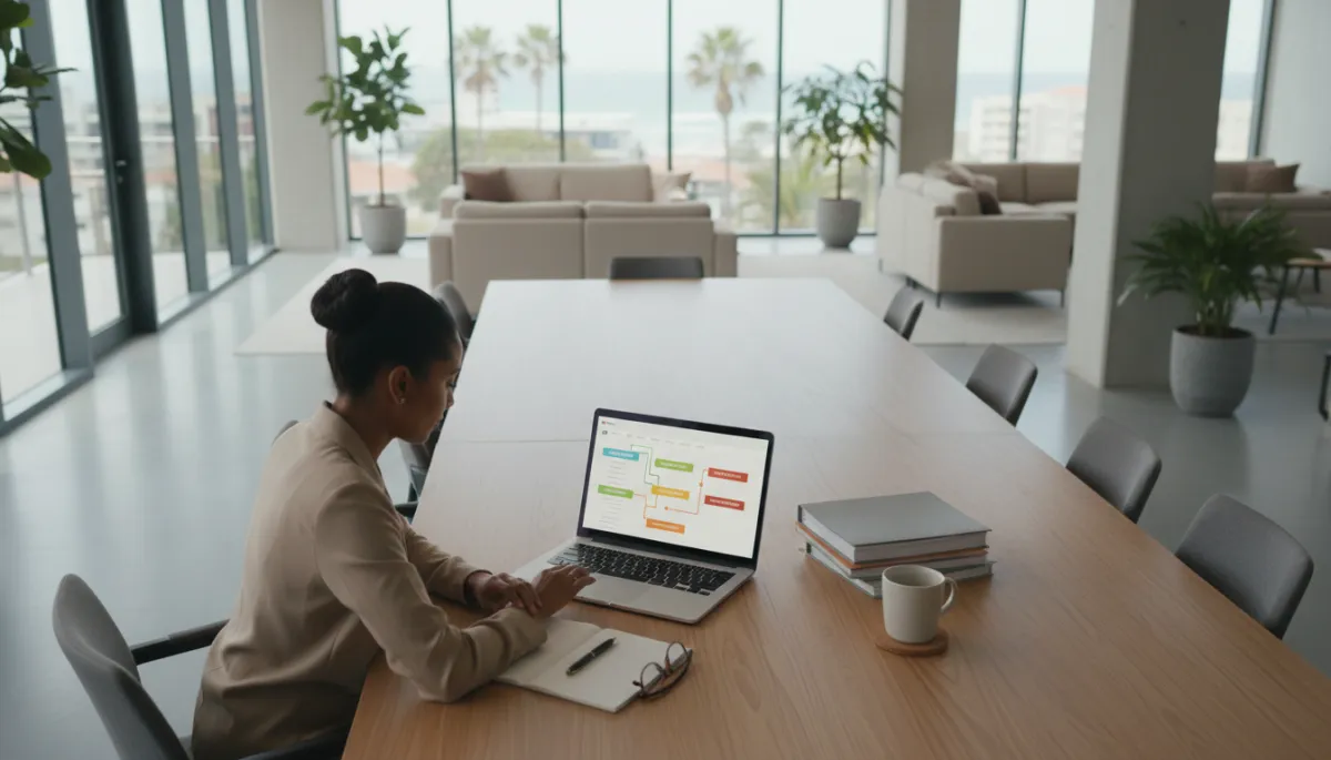 Agency principal reviewing CRM funnel from portal lead to offer in South Africa
