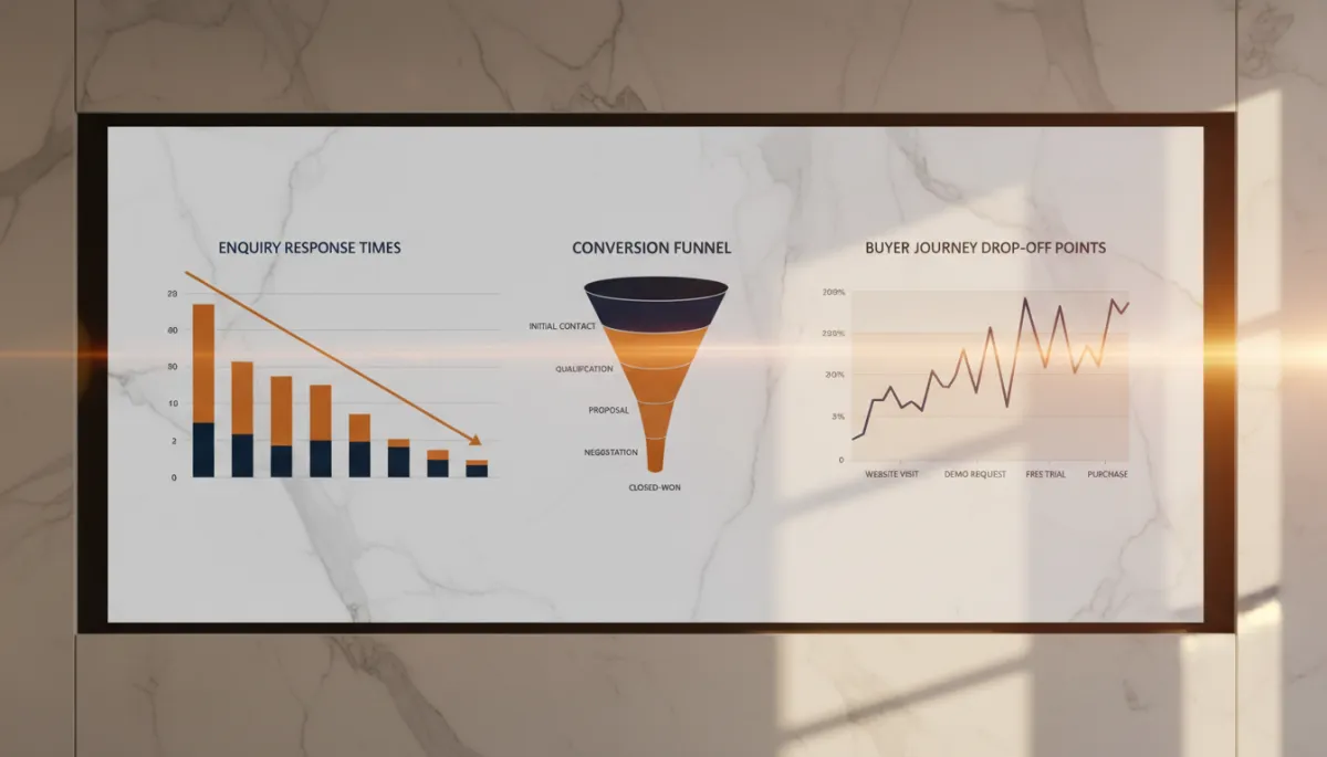 Analytics screen showing buyer journey and lead response performance for a development Analytics screen showing buyer journey and lead response performance for a development