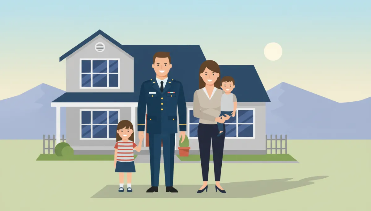 Military family in front of a Colorado Springs rental home Military family in front of a Colorado Springs rental home