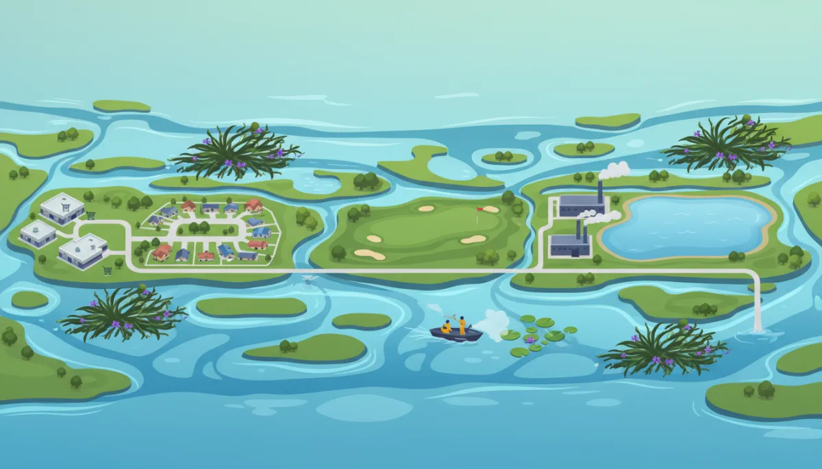 Aerial view of Brevard County with ponds, canals, and businesses