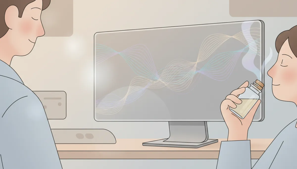 Chercheur observant un tracé EEG pendant qu’un participant respire une huile essentielle