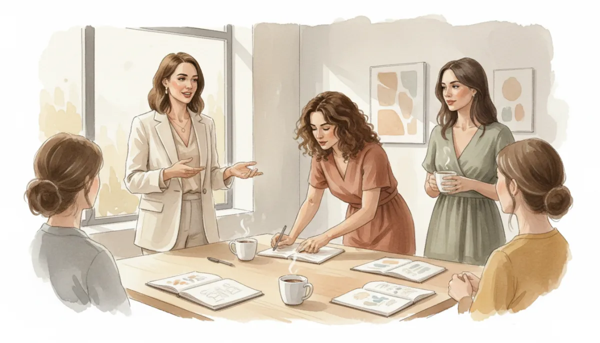 Women business owners co-hosting a professional workshop together Women business owners co-hosting a professional workshop together