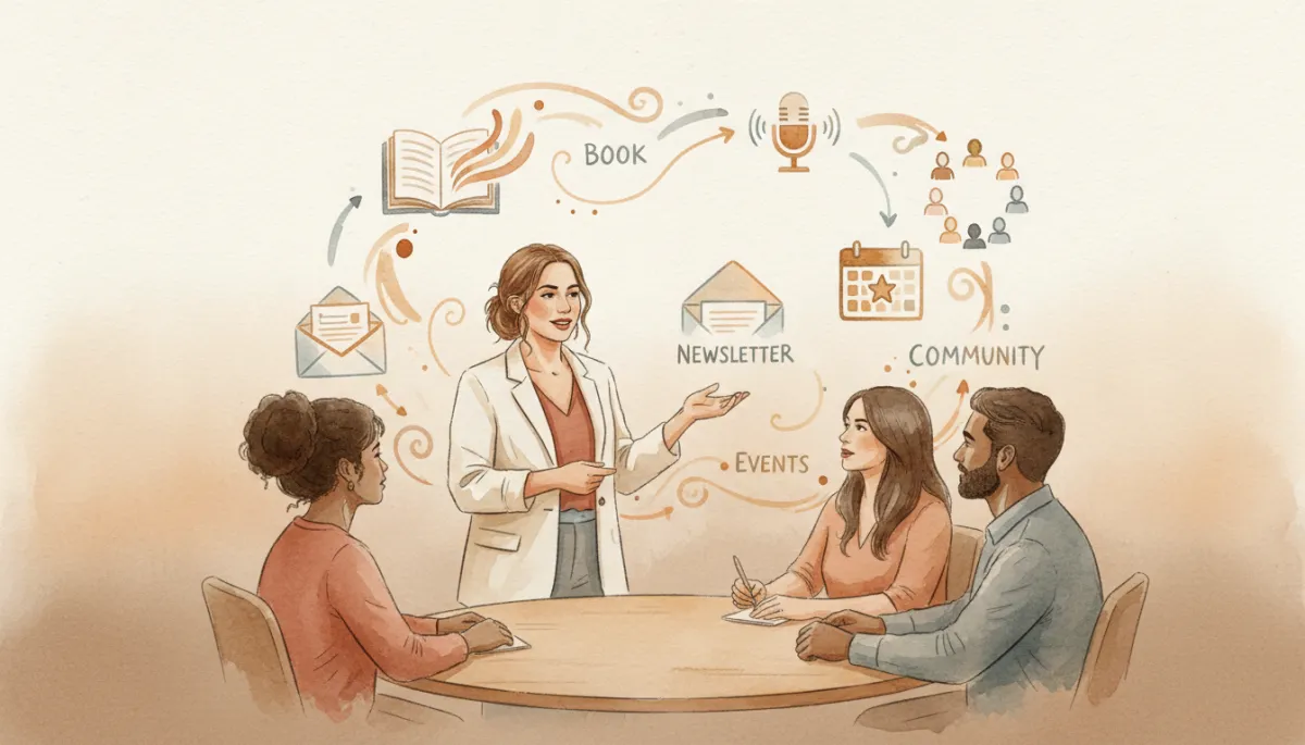 Professional workshop where a woman coach presents an interconnected content ecosystem Professional workshop where a woman coach presents an interconnected content ecosystem