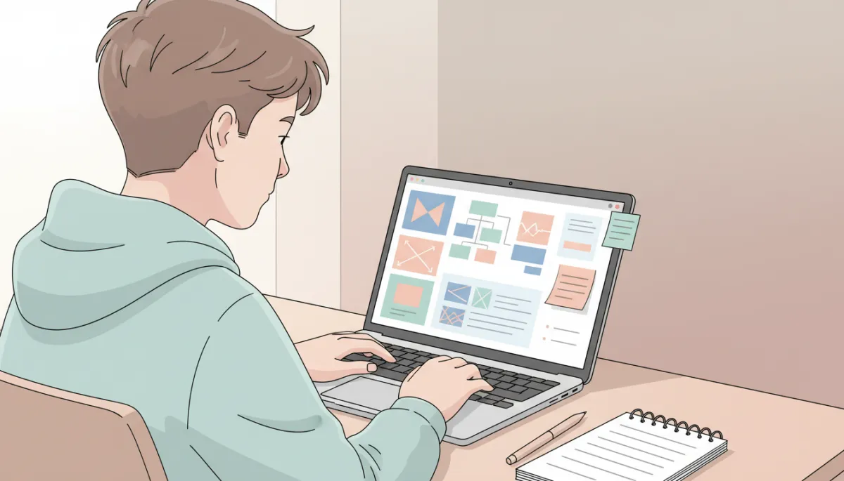 Teenager working through online tutoring exercises on a laptop