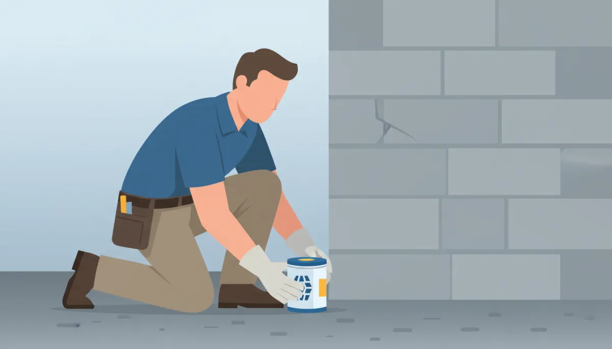 Inspector placing a radon test device on a basement floor Inspector placing a radon test device on a basement floor
