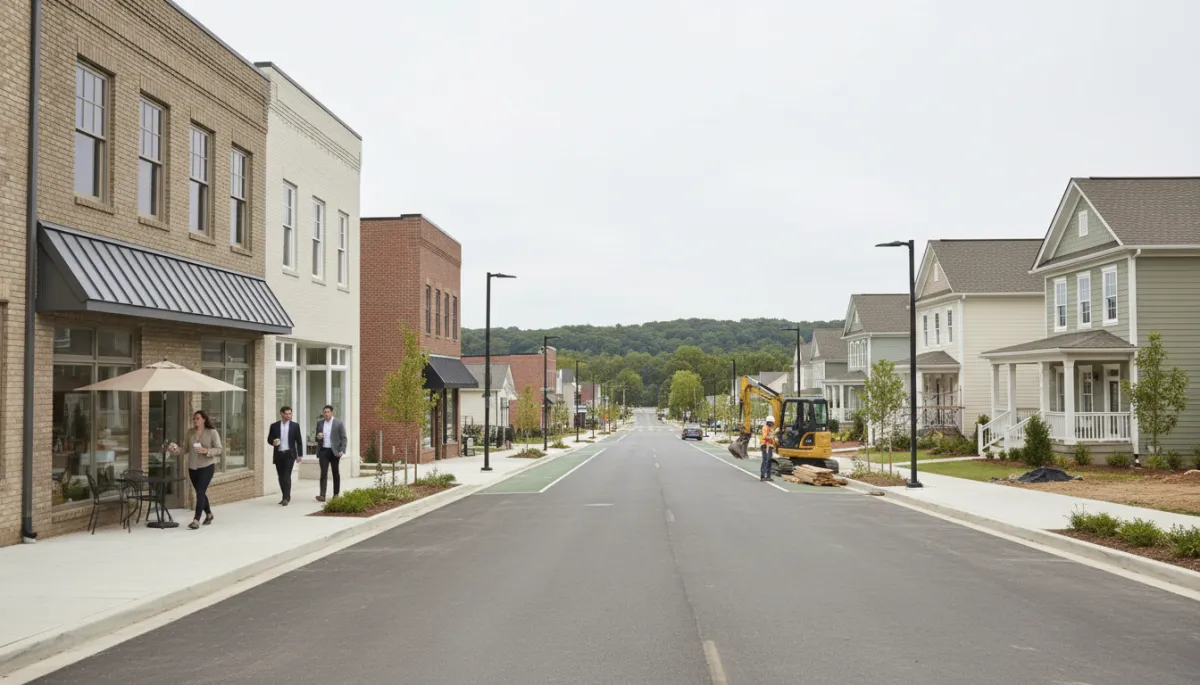 Streetscape of a growing Triad-area small town with homes and local businesses Streetscape of a growing Triad-area small town with homes and local businesses