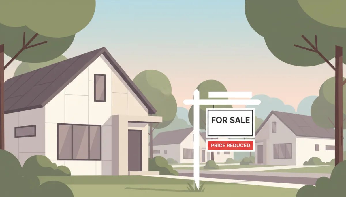 For-sale sign with a price-reduced rider in front of a Triangle home For-sale sign with a price-reduced rider in front of a Triangle home