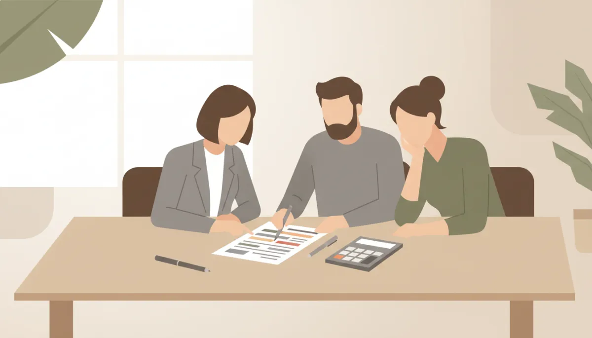 Agent and buyers reviewing closing costs and credits for a Triangle home purchase