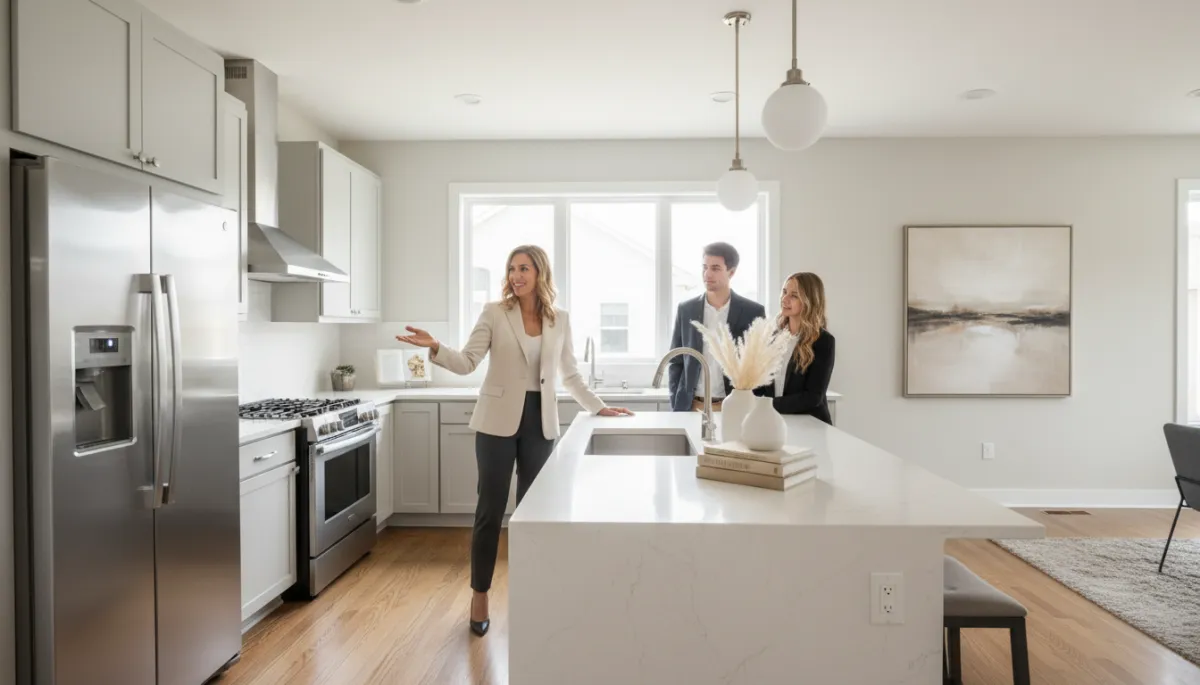 Agent showing a well-prepared Triangle home to interested buyers