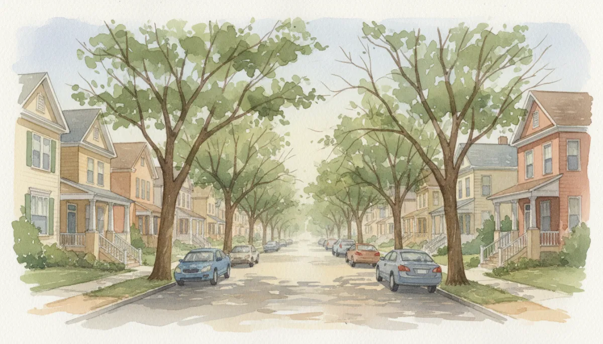 Street view of a Durham neighborhood with renovated homes in a professional neutral style Street view of a Durham neighborhood with renovated homes in a professional neutral style