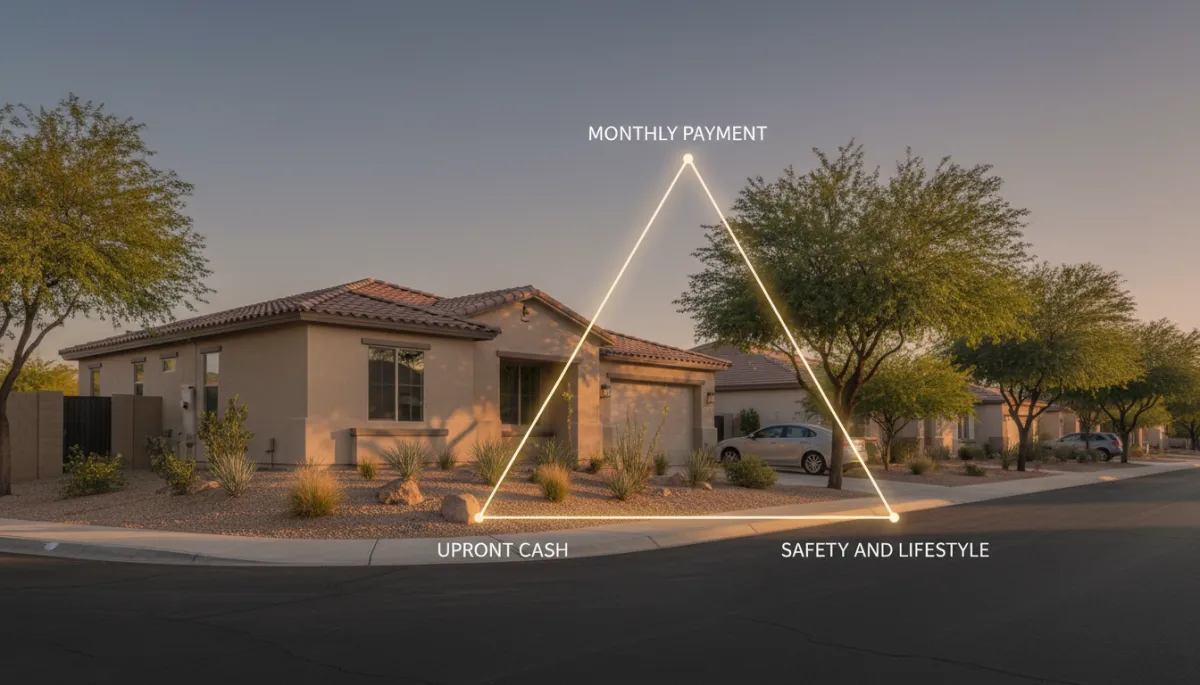 Triangle diagram illustrating the three key home-buying budget categories Triangle diagram illustrating the three key home-buying budget categories