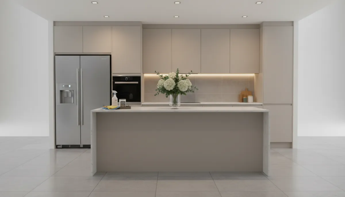 Professional neutral kitchen cleaned and staged before listing