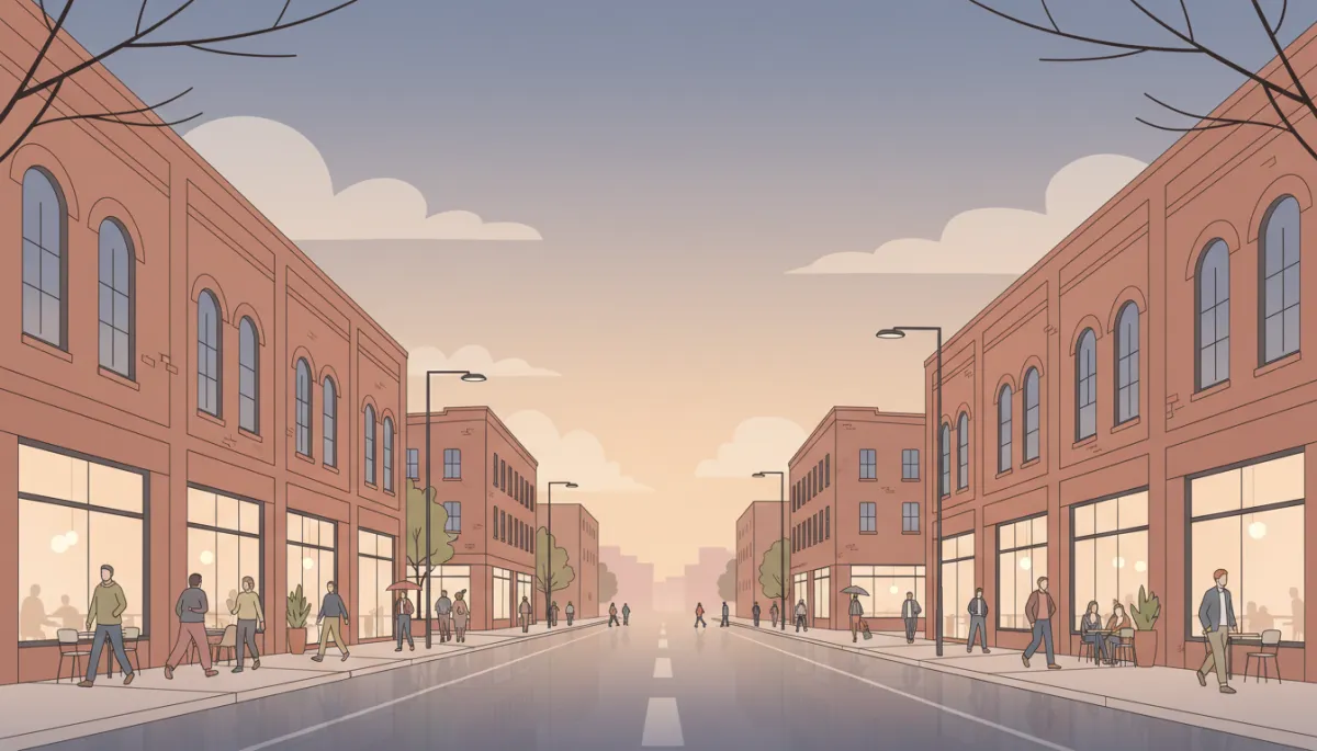 Professional street view of downtown Durham with restaurants and pedestrians Professional street view of downtown Durham with restaurants and pedestrians