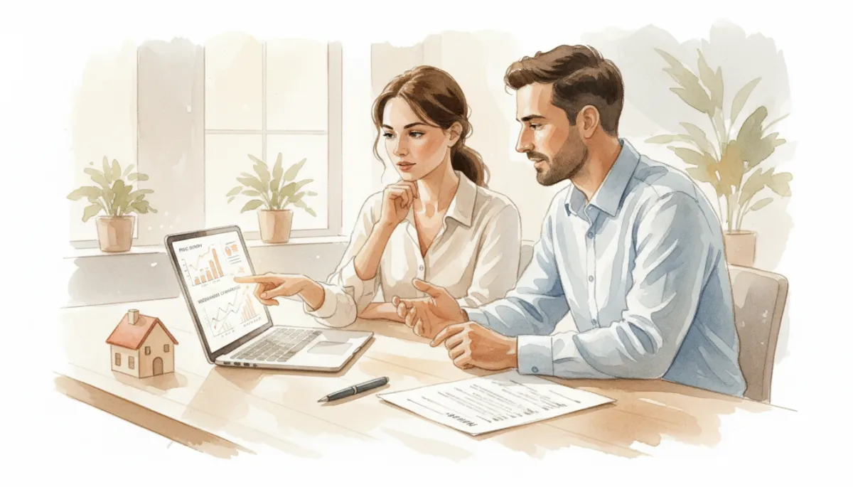 Homebuyer reviewing price history and neighborhood comparisons with an agent Homebuyer reviewing price history and neighborhood comparisons with an agent