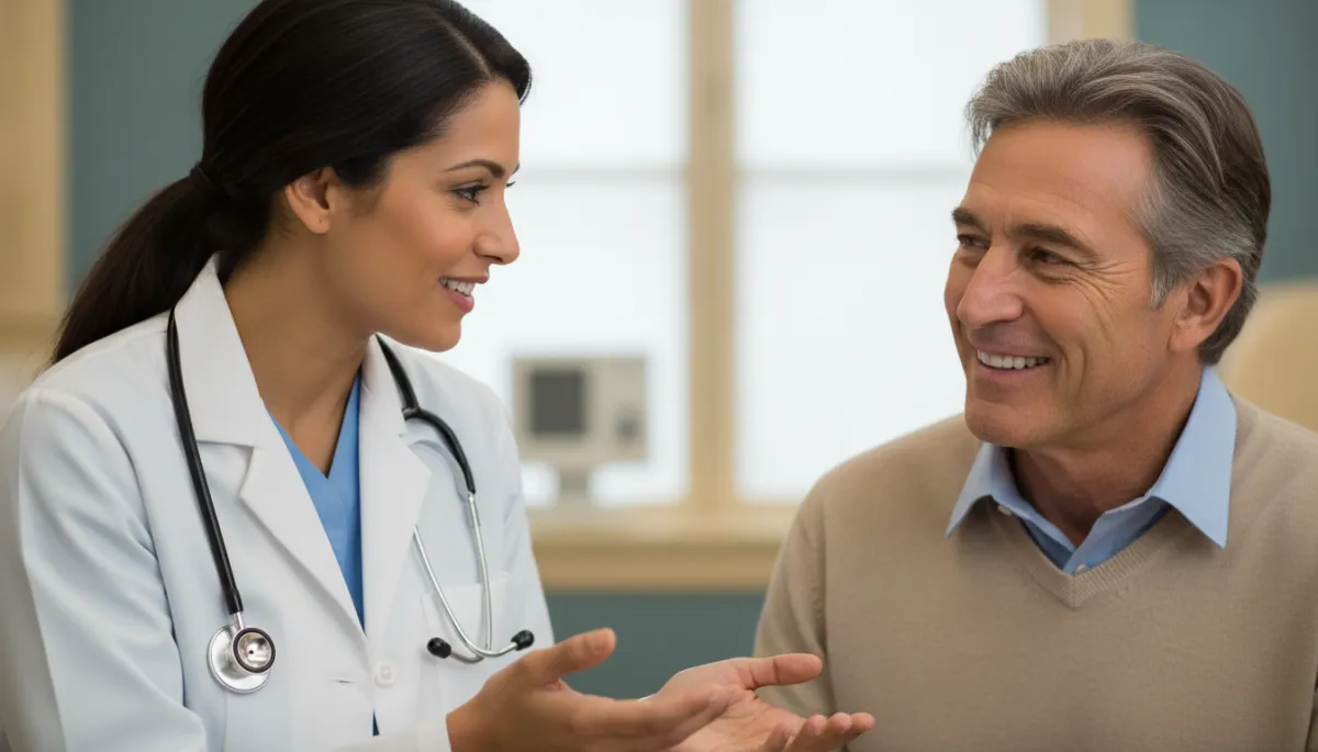 Doctor and patient discussing men's health in a clinic setting