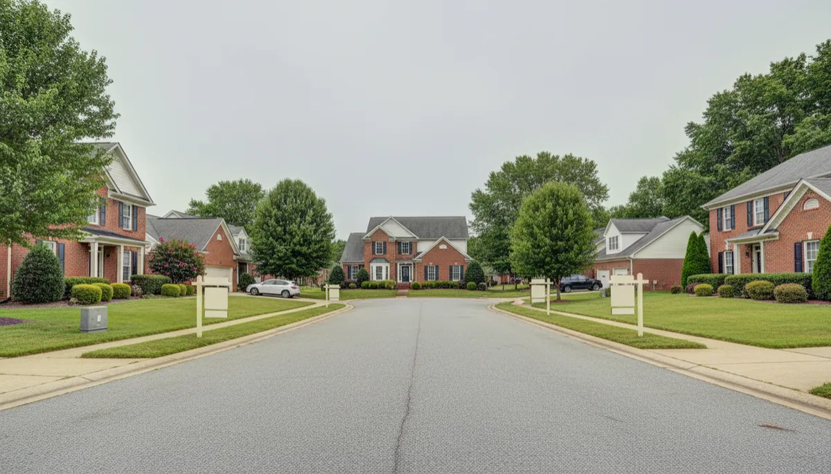 Photorealistic suburban Triangle neighborhood street with multiple homes for sale Triangle Real Estate Market Inventory Continues to Grow