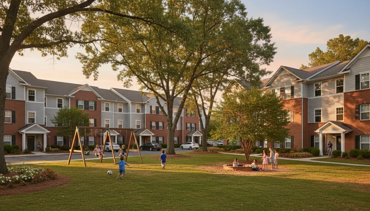 Mixed-income housing community with townhomes and apartments