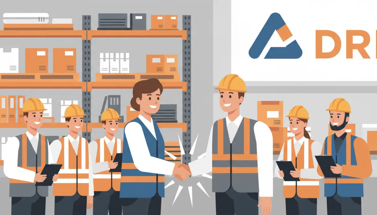 Supervisor recognizing a high-performing technician in a warehouse huddle Supervisor recognizing a high-performing technician in a warehouse huddle