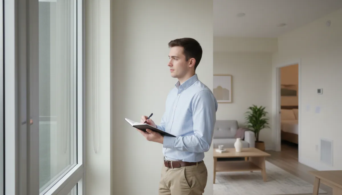 Étudiant inspectant un appartement avant de louer à Drummondville Étudiant inspectant un appartement avant de louer à Drummondville