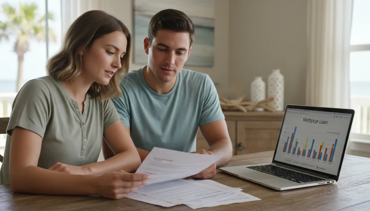 Couple comparing mortgage payments and rent costs in a Fort Walton Beach home