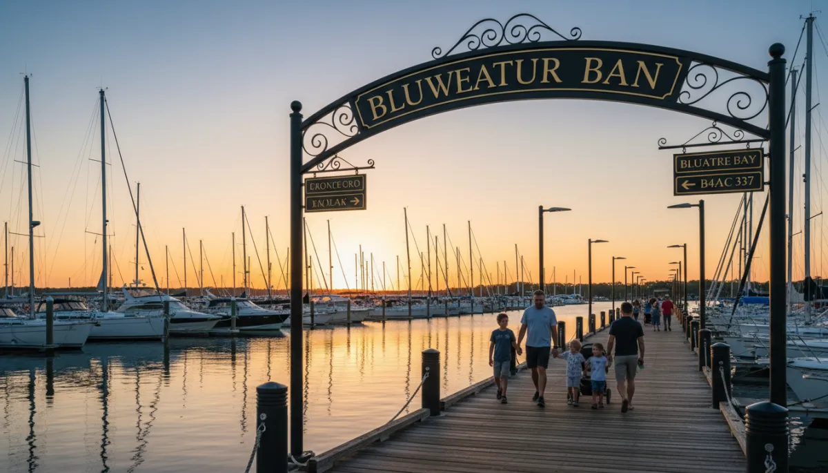 Bluewater Bay marina waterfront area in Niceville Florida at sunset