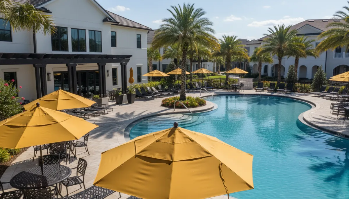 Community pool and clubhouse maintained by HOA fees in Northwest Florida