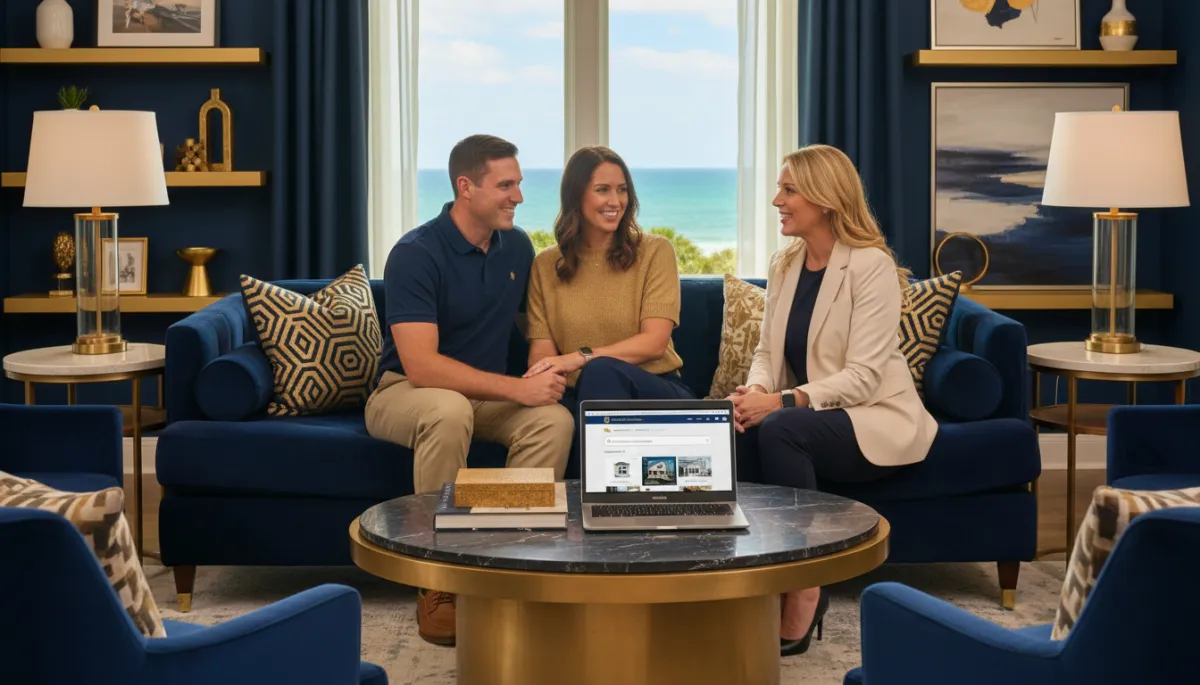 Military couple meeting with an Emerald Coast realtor about Hurlburt Field housing