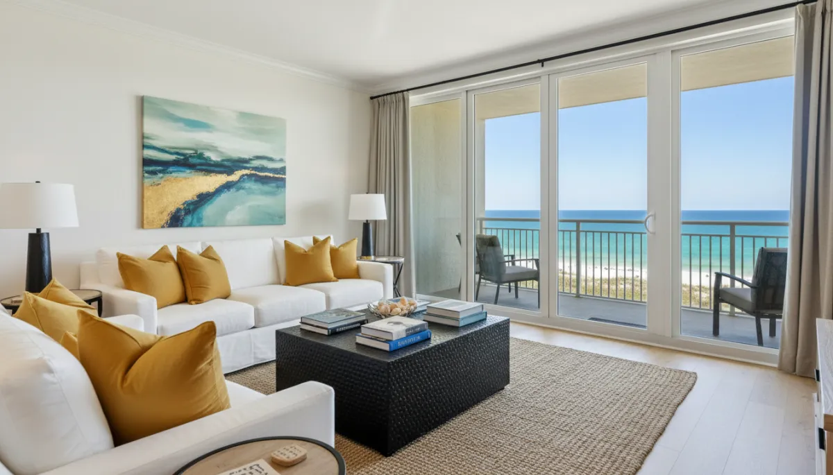 Beautifully staged Miramar Beach living room ready for real estate showings
