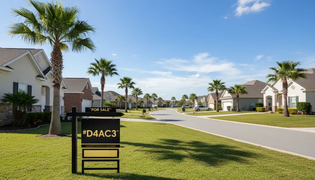 Street view of Northwest Florida neighborhood with homes for sale