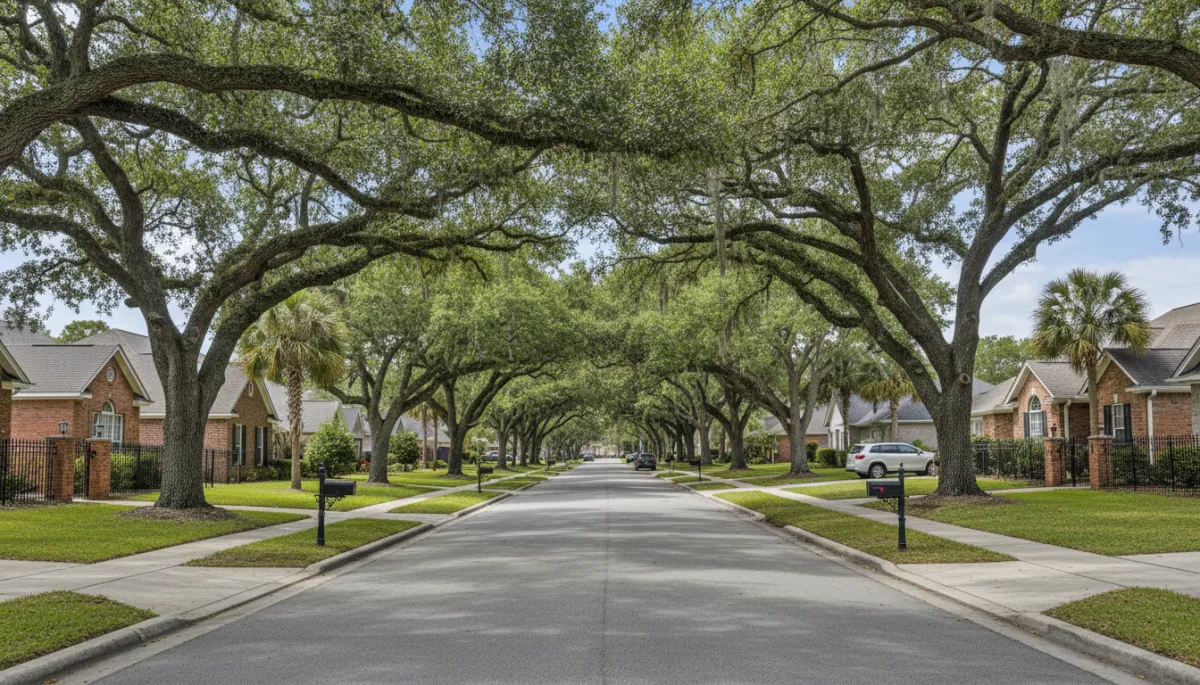 Attractive neighborhood street in NW Florida with well-kept homes