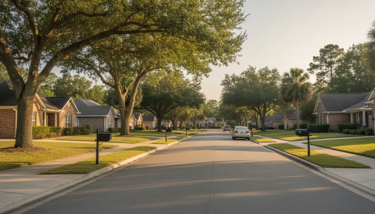 Niceville neighborhood street with well-kept homes and mature trees