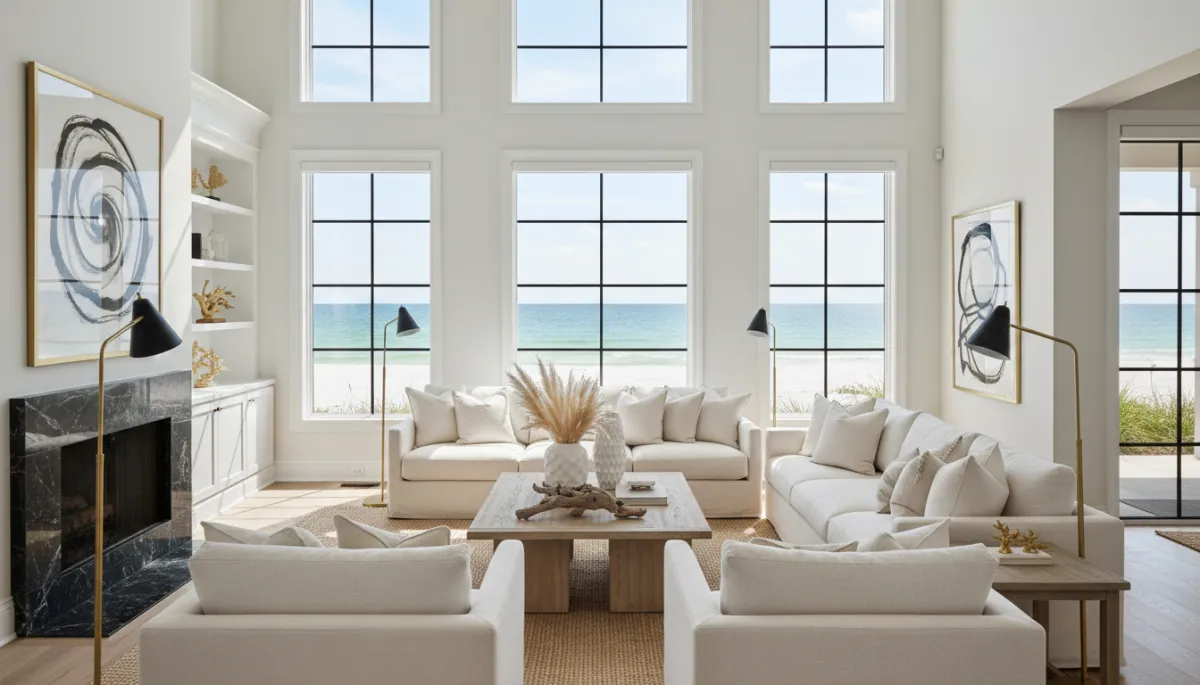 Beautifully staged living room in a Northwest Florida home